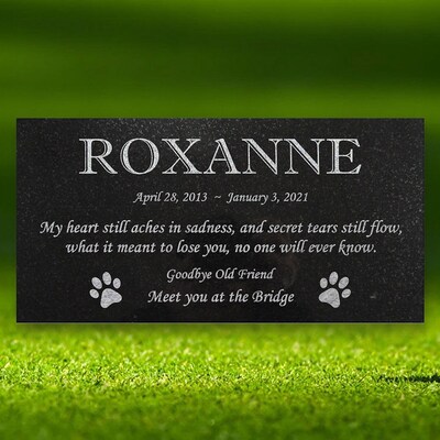 Personalized Cat or Dog Memorial - Granite Stone Pet Grave Marker - 6x12 - Roxanne - image5